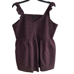 Torrid Brown Baby Doll Cotton Clip Dot Smocked Bodice Tank Size 5